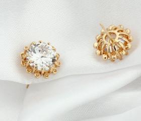 18KGP Exquisite Cubic Zirconia Princess Cut Lady Earrings 