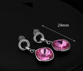 Solid 925 Sterling Silver With Swarovski Rhinestone Lady Earrings
