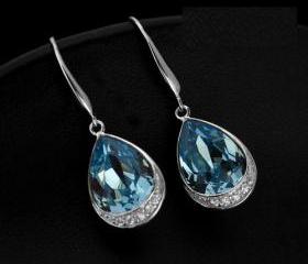 Solid 925 Sterling Silver With Swarovski Rhinestone Lady Earrings